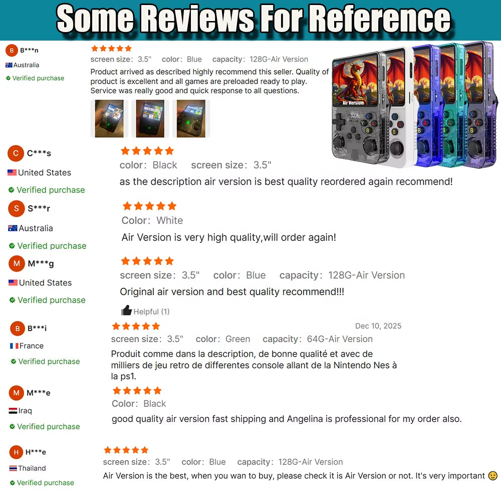 Air Version RGB20S R36S PS Retro Mini Portable Video Handheld Game Players